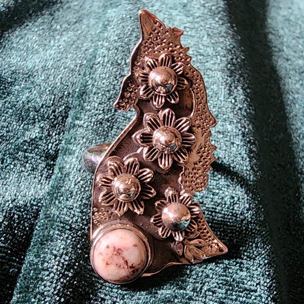 Sterling Silver Wild Horse Ornate Floral Howling Wolf Ring Size 10